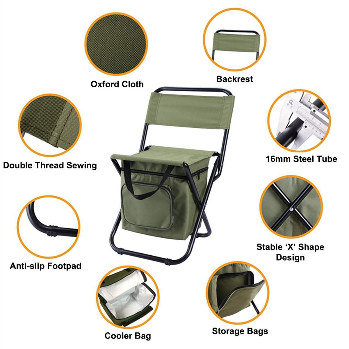 Folding Fishing Chair Backpack Insulation with Cooler Bag Portable Folding Beach Chair Seat Camping Chairs Folding Stool Chair